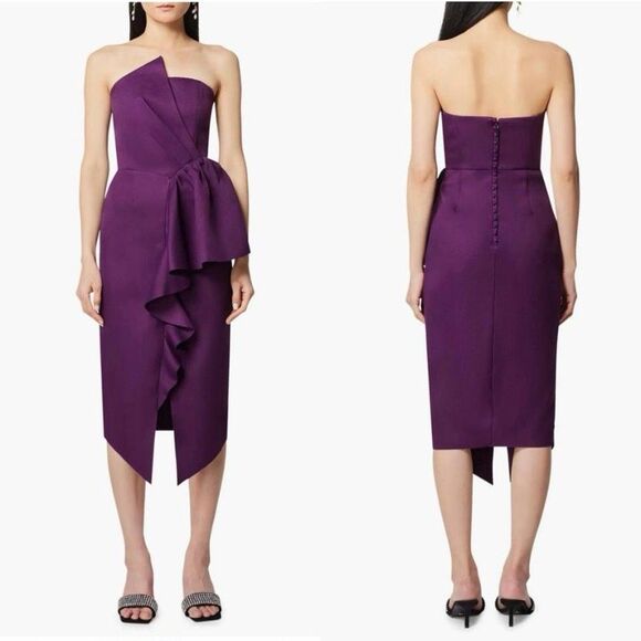 Elliatt Purple Reception Strapless Ruffle Midi Party Dress NWT Size Extra Small - Picture 1 of 7
